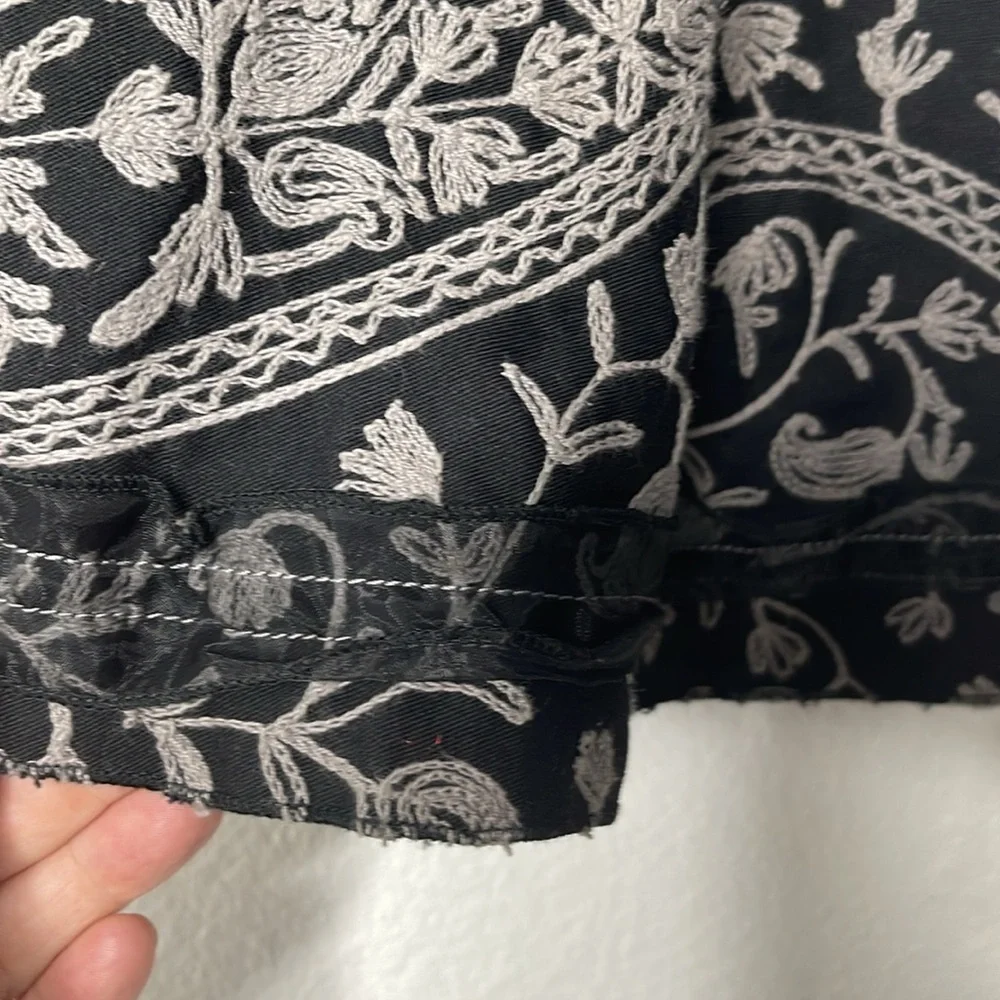 ARTKA Black Gray Embroidered Cotton Full Skater Mini Skirt Size XL / Medium